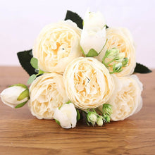 Load image into Gallery viewer, 30cm Rose Pink Silk Bouquet Peony Artificial Flowers 5 Big Heads 4 Small Bud Bride Wedding Home Decoration Fake Flowers Faux