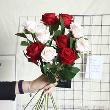 Load image into Gallery viewer, Roses Flannel Flower Bridal Pink Silk Artificial Flowers Bouquet Fake Flowers for Home Wedding Decoration indoor L528