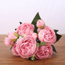 Load image into Gallery viewer, 30cm Rose Pink Silk Bouquet Peony Artificial Flowers 5 Big Heads 4 Small Bud Bride Wedding Home Decoration Fake Flowers Faux
