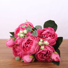 Load image into Gallery viewer, 30cm Rose Pink Silk Bouquet Peony Artificial Flowers 5 Big Heads 4 Small Bud Bride Wedding Home Decoration Fake Flowers Faux
