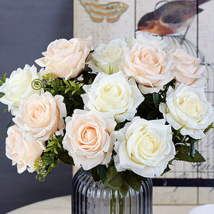 White Rose Artificial Flowers Silk Bouquet High Quality Big Rose for Wedding Decoration Fake Flowers Red for Home Table Decor