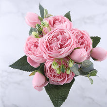 Load image into Gallery viewer, 30cm Rose Pink Silk Peony Artificial Flowers Bouquet 5 Big Head and 4 Bud Cheap Fake Flowers for Home Wedding Decoration indoor
