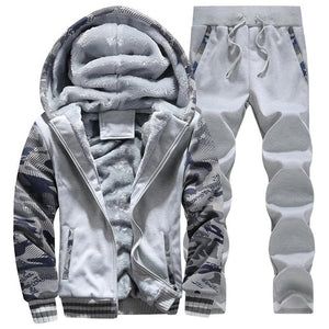 Tracksuit Men Sporting Fleece Thick Hooded Brand-Clothing Casual Track Suit Men Jacket+Pant Warm Fur Inside Winter Sweatshirt